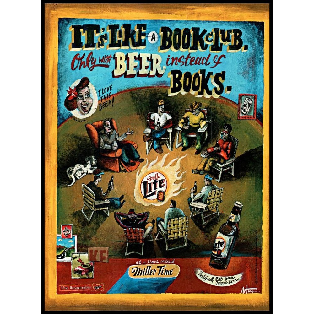 2002 Miller Lite Beer Book Club Vintage Print Ad Cartoon Drawing Wall Art